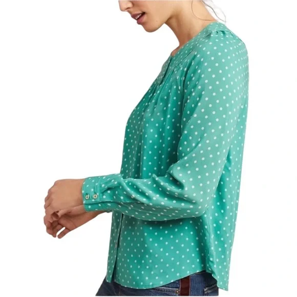 Anthropologie Maeve Teal Polka Dot Asbury Printed Button Down Blouse Size M - Picture 2 of 9